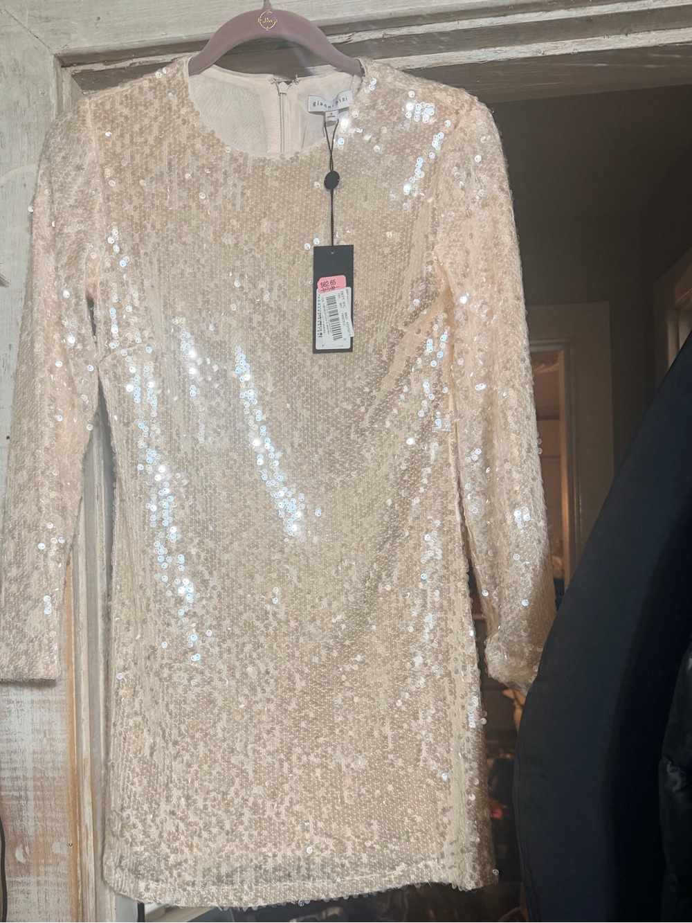 Gianni Bini Sequin Mini Dress Champagne Blush Long Sleeve NWT Size S